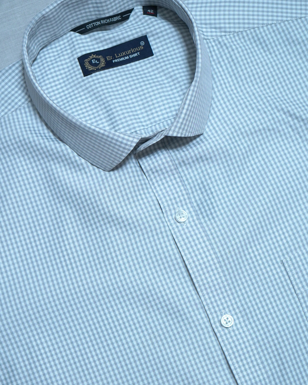 Er. Luxurious Grey Micro Check Formal Shirt for Men | Full Sleeve | Regular Fit | Premium Cotton Rich