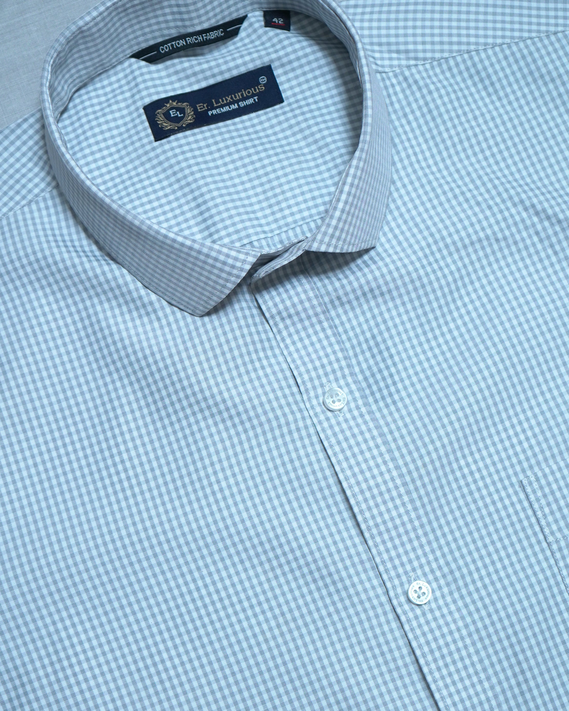 Er. Luxurious Grey Micro Check Formal Shirt for Men | Full Sleeve | Regular Fit | Premium Cotton Rich