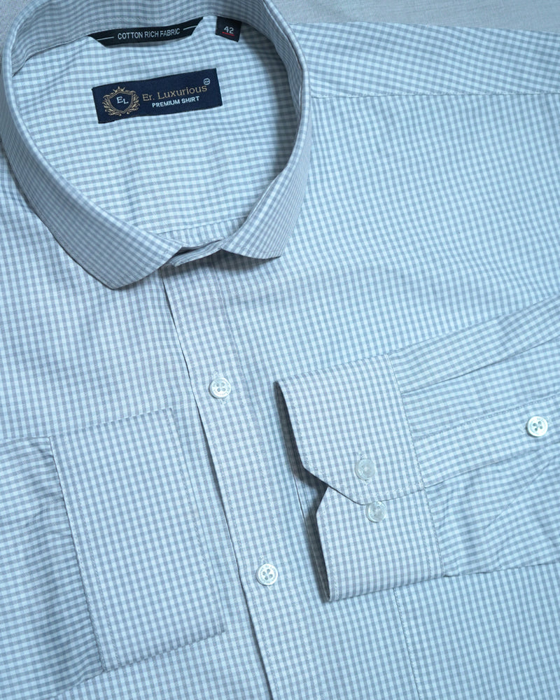 Er. Luxurious Grey Micro Check Formal Shirt for Men | Full Sleeve | Regular Fit | Premium Cotton Rich